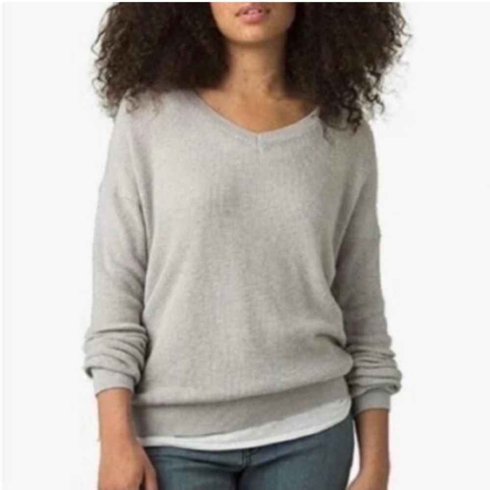 Prana Sweater Milani V Neck Waffle Grey Comfy Lounge Outdoor Hiking Gorp XL New